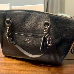 Black suede/ leather Coach purse with handle and long strap, barely used.